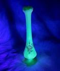 Vintage MCM Fenton Uranium Custard Swung Glass Floral Painted Bud Vase Signed