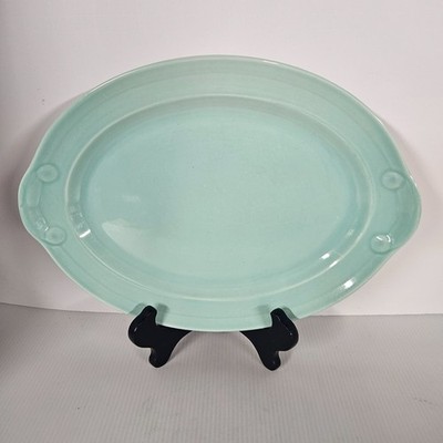 Lu-Ray Pastels 1940's Surf Green Oval Ceramic Serving Platter Vintage USA