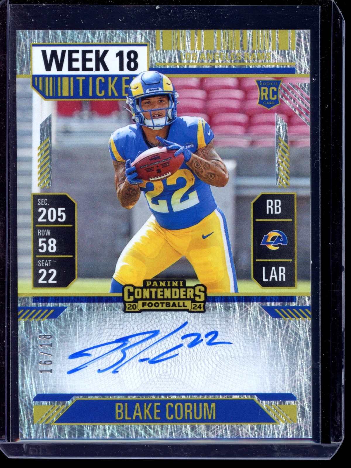 2024 Panini Contenders #112 Blake Corum RC Week 18 Ticket Rookie Auto /18