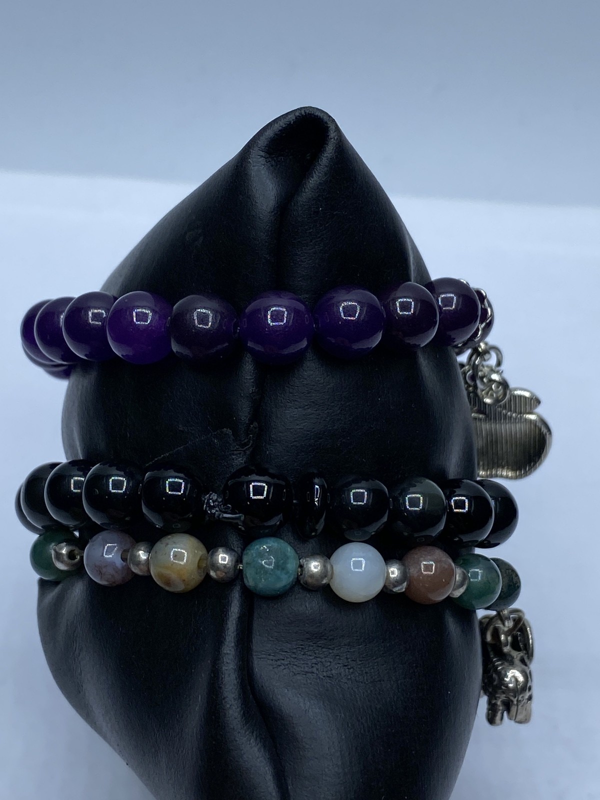 Assorted Gemstone Silver Tone Bracelet Bundle 3pc… - image 4