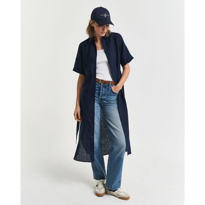 gant linen dress GANT Women Striped Linen Shirt Dress (38) Blue