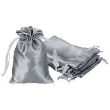 12Pcs 7.1" x 5.1" Satin Drawstring Favor Bags Satin Gift Bags, Gray