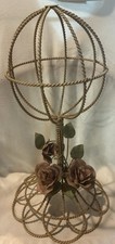 Vintage Hat Wig Stand Holder Twisted Wire Metal Pale Pink Roses 15  Table Model
