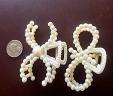 2pc Women  s Claw Hair Clip Set White Plastic Faux Pearl Beaded Bow Classic