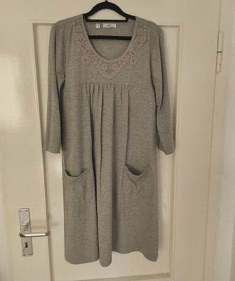 bpc Maxikleid Damen Gr. 40 Grau Jersey 3/4 Arm Rundhals Spitze Taschen