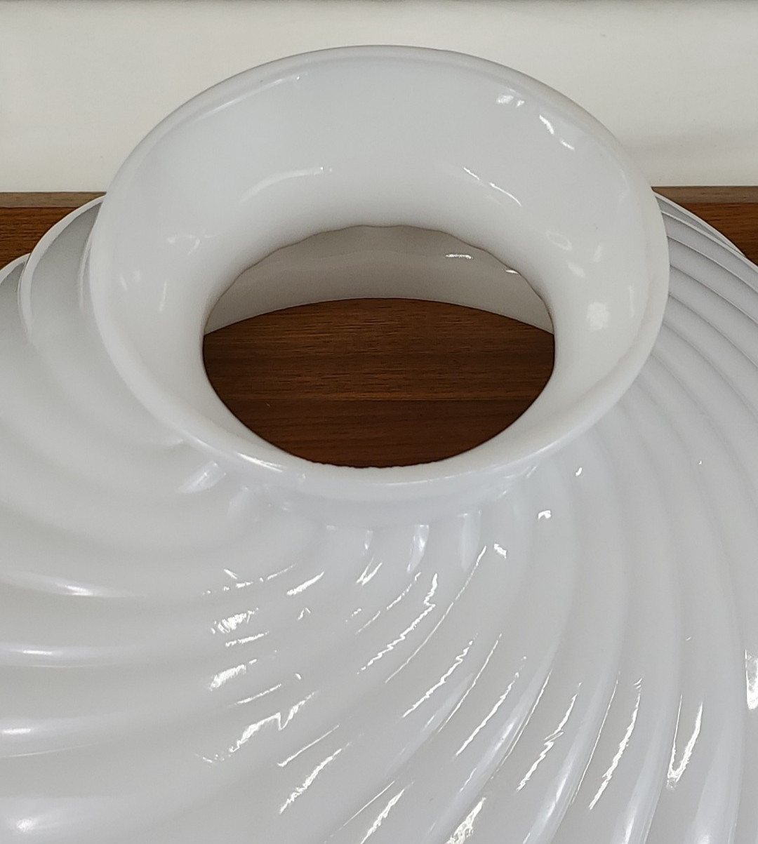 Antique Vtg Milk Glass Student Oil Lamp Shade Swirl Ribbed Melon White 10"Fitter