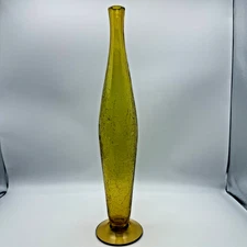 Vintage Blenko 628S Wayne Husted Hourglass Crackle Glass Jonquil Yellow 16.75''
