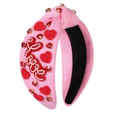 Heart Headband for Women Valentine's Day Knotted Headband Beaded Rhinestone H...