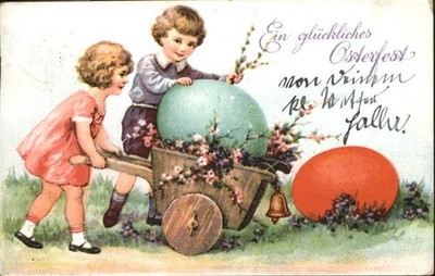 Ostern Easter Paques Kinder Karren Ostereier