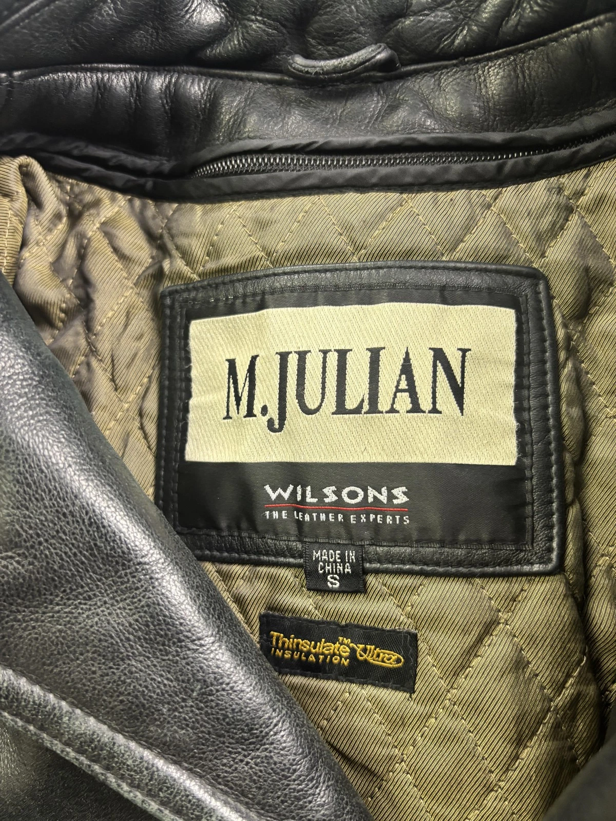 M Julian Coat Mens Small Black Leather Thinsulate Quilted Lined Button - product detail image 2