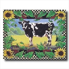 Country Cow Sunflower Folk Wall Picture 16x20 Art Print