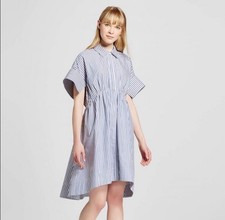 Victoria Beckham for Target Blue and White Poplin Striped Dress - Size XS