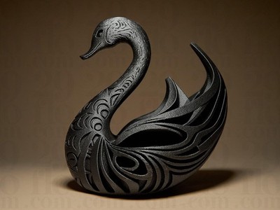 Designer Swan Sculpture | Schwarzer Schwan im modernen Stil | 3D-gedruckte
