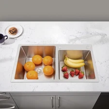 Drop-In Double-Bowl Kitchen Sink, Modern Multifunctional Stainless Steel Sink