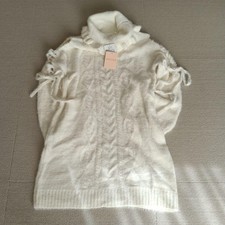 LIZLISA Cable Knit Shoulder Dress White Y2K Frill High Neck Free Size Japan