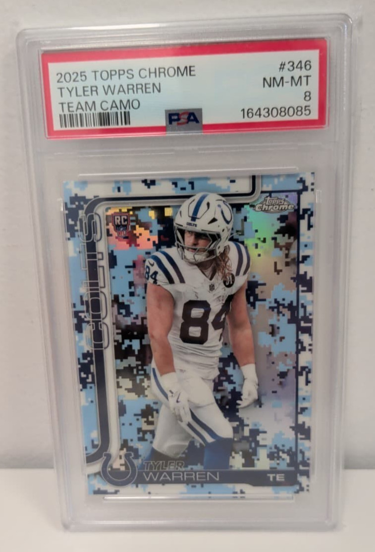 2025 Topps Chrome Tyler Warren RC Team Camo Variation SP Colts #346 - PSA 8