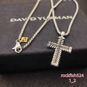 NEW/DAVlDYrumanSterling&Silver&White/Diamond Large Chevron Cross 23" Necklace