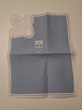 Set Of 17 Vintage Belgian Blue Linen Cocktail Napkins With White Lace Trim NIB