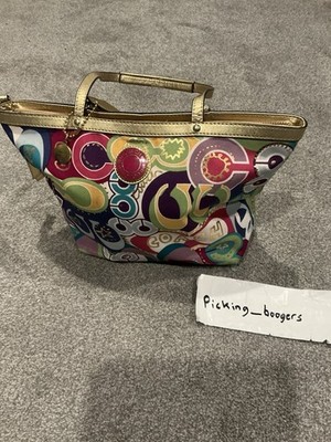 VINTAGE Multicolored Coach Purse Over the Shoulder Bag Y2K Pink & Gold