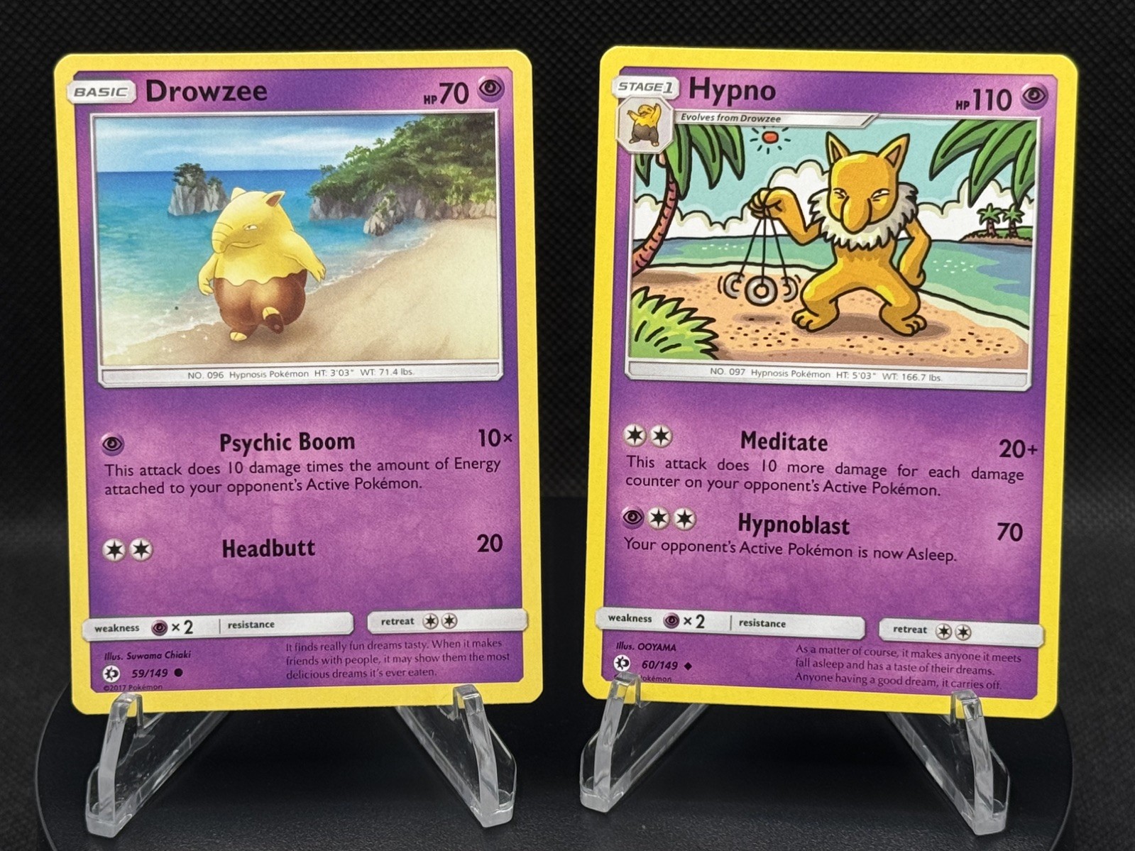 🌀✨ Pokémon TCG – Drowzee 59/149 & Hypno 60/149 – Sun & Moon Base Set Duo – NM