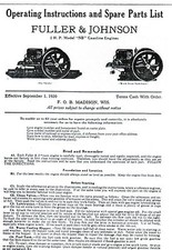 Fuller & Johnson FJ Gas Engine Motor Type NB manual book hit miss 2HP Parts List