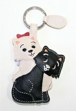 Clutch Keychain Coin Purse Genuine Leather Handmade Pair Kittens