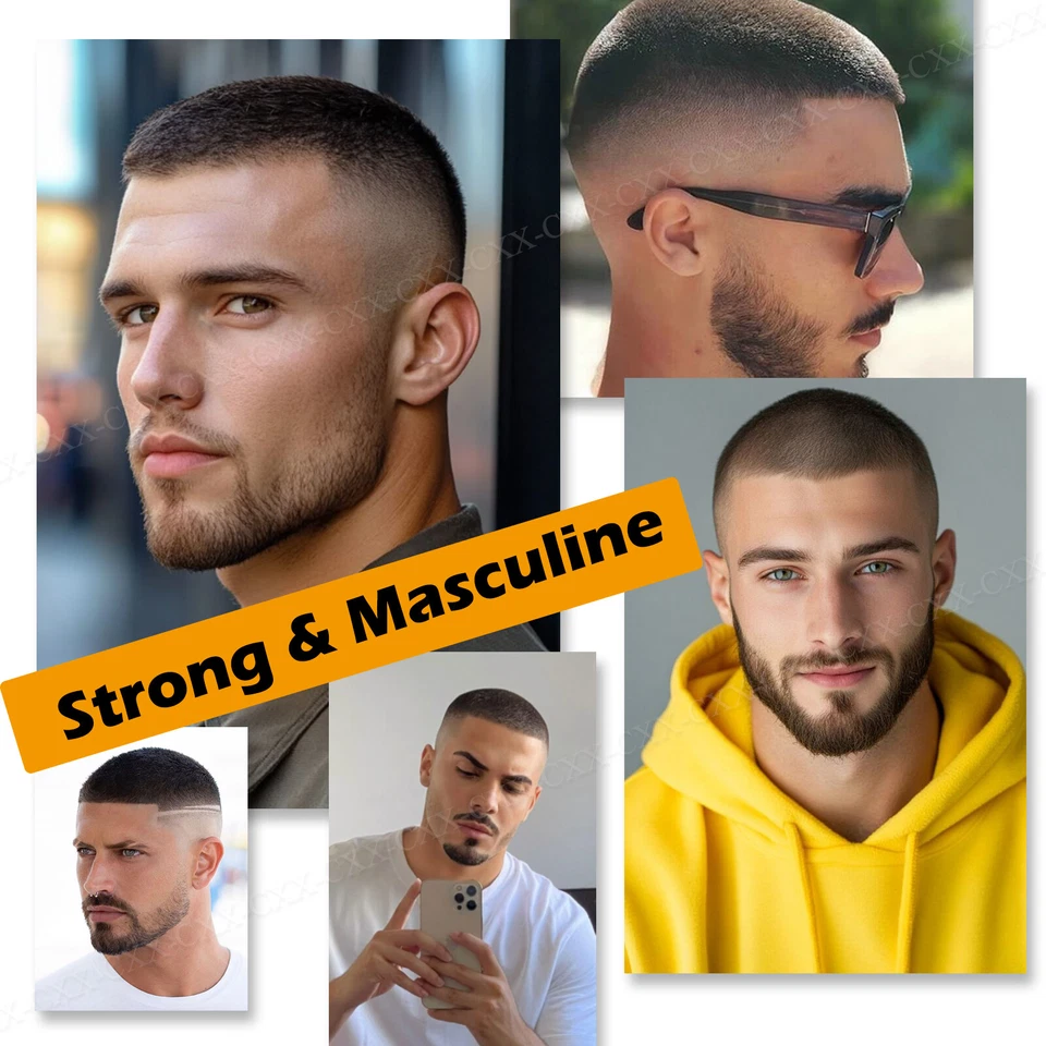 Tupée de cabello humano 100 % corto para hombre corte zumbido piel delgada sistema de reemplazo de PU A Foto 2 de 4