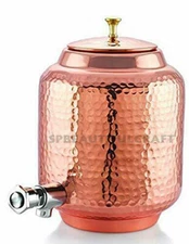 100% Pure Copper Hammered Pitcher Water Dispenser Matka Storage Pot 4/8/12/16L