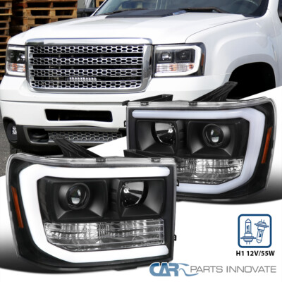 Black Fits 2007-2013 GMC Sierra 1500 2500HD 3500HD LED Tube Projector Headlights
