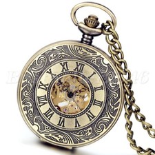 Steampunk Bronze Skeleton Mechanical Automatic Pocket Watch Vintage Mens Womens