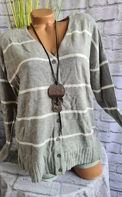 CECIL Strickjacke Cardigan grau weiß Streifen Langarm (585) NEU