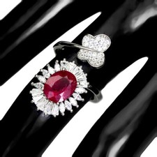925 Anello Argento Sterling Ovale Rubino 9x7mm Farfalla Gemma Gioielli