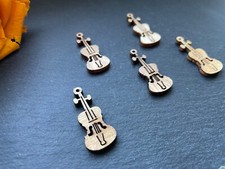 5x Geige Musik Instrument Holz Basteln anmalen Tischdeko DIY Streudeko