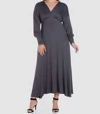 24seven Comfort Apparel Women's Gray Bishop Sleeves Maxi Dress Plus Size 2X