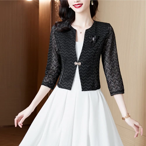 Lady Lace Suit Cardigan Jacket Hollow Cropped Shrug Short Shawl Coat Blazer Tops - Picture 12 of 14