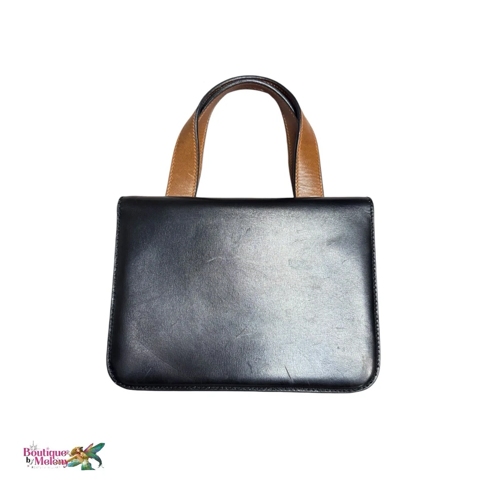 Gherardini for Lord & Taylor Black Brown Leather Handbag Vintage - Image 2 of 4