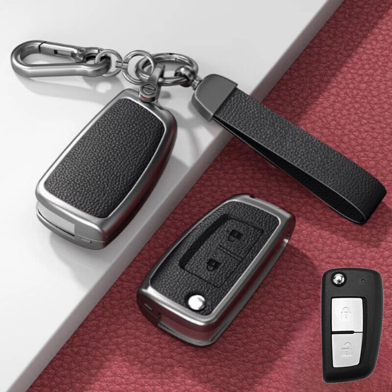 Funda con soporte para llavero de cuero de aleación de zinc para Nissan Rogue 2014-2019 Foto 3 de 4
