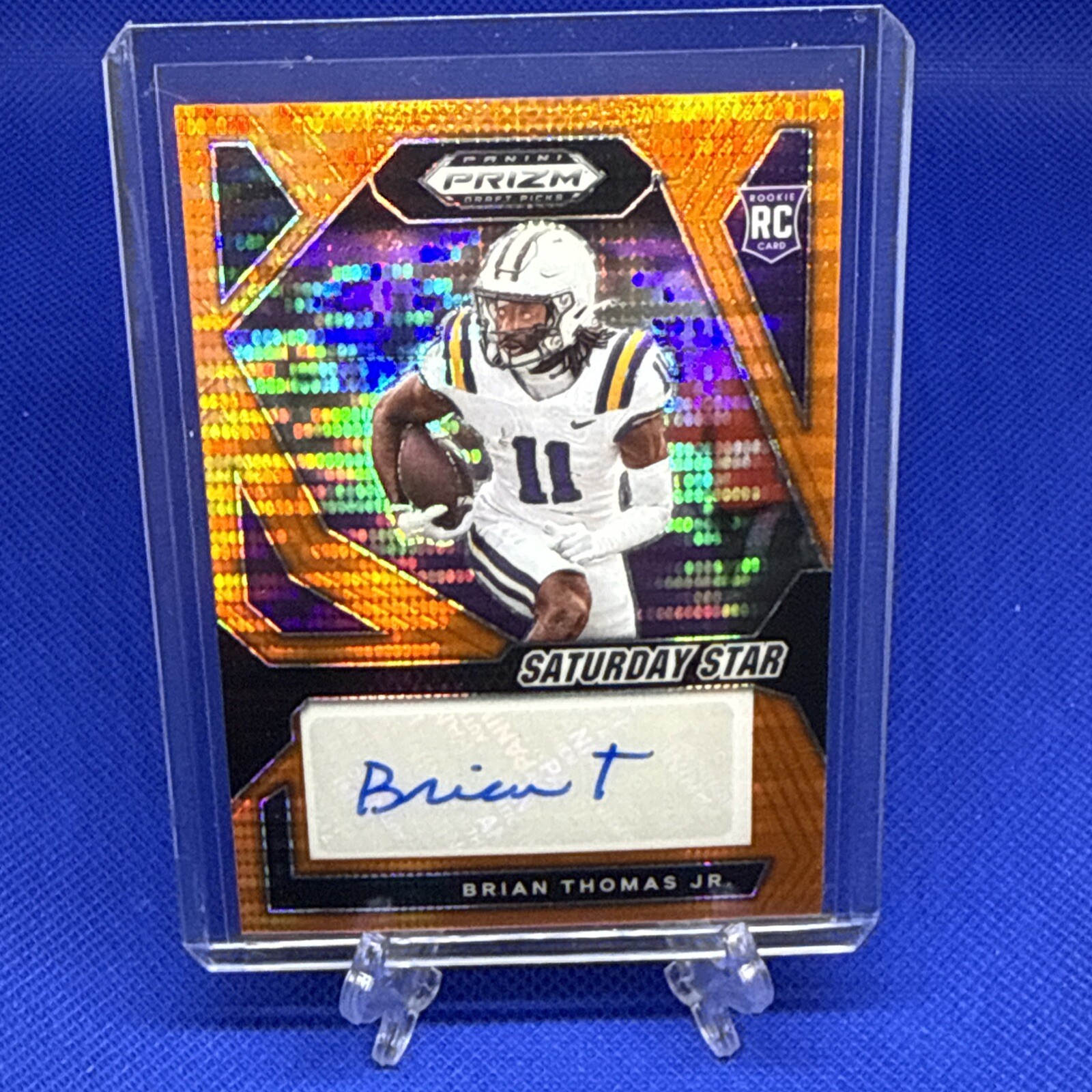 2024 Prizm Draft Brian Thomas Jr. RC Saturday Star Auto Orange Wave Prizm 14/49