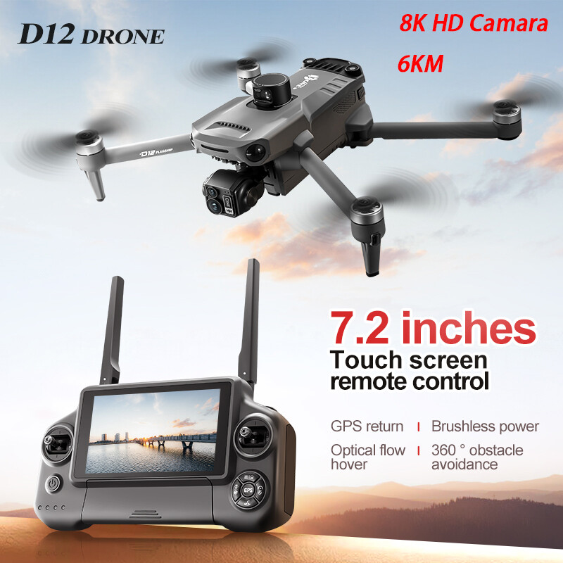Best Drone Drone With Programmable Flight Path D12 Drone Screen Control 6KM  GPS 3-axis 8K Camera 360