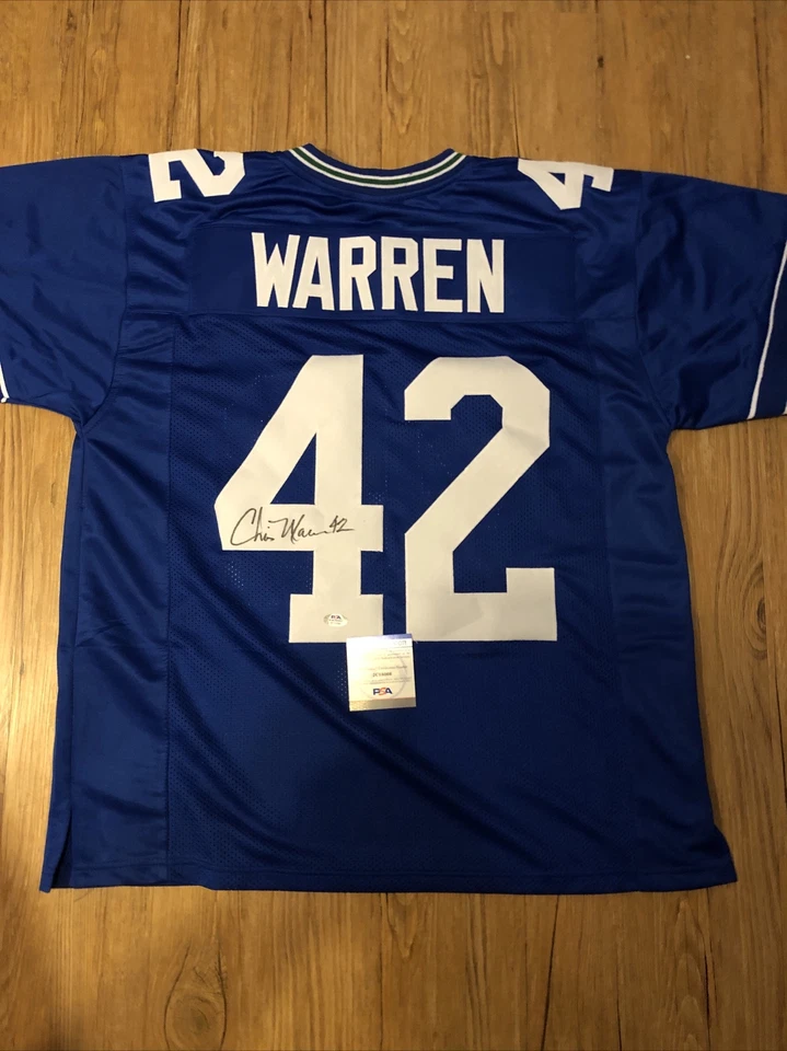 CHRIS WARREN SIGNED JERSEY SEATTLE SEAHAWKS Legend PSA WITNESS 3x Pro Bowl AUTO - Image 3 of 4