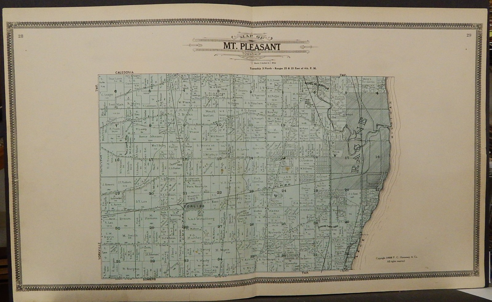 Wisconsin Racine County Map Mt. Pleasant c.1908 K2109 eBay