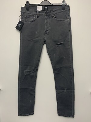 EDWIN ED80 Slim Tapered Jeans CS Ink Black Denim Bristol Repair Grey Size 29/32