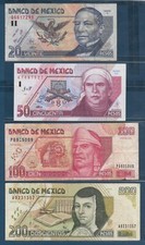 Mexico 20 50 100 200 Pesos 4Pcs Lot, 1996, P 106b 107b 108b 109b, see comments
