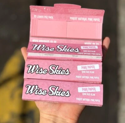 3 x Pink Rolling Papers with Tips Wise Skies King Size Slim Pink Papers Set