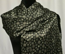 Max Mara 100% Silk Long Scarf Fringes Black L...