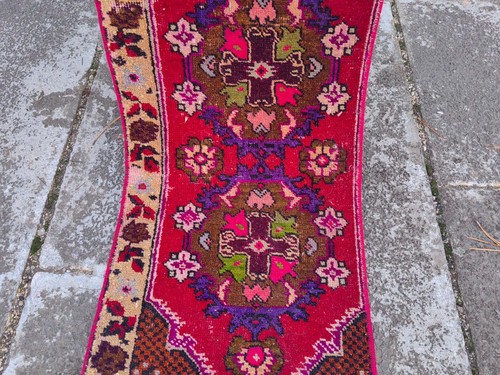 Vintage Hand Knotted Oushak Runner, Turkish Wool Rug, Bohemian Style Runner - Picture 5 of 12