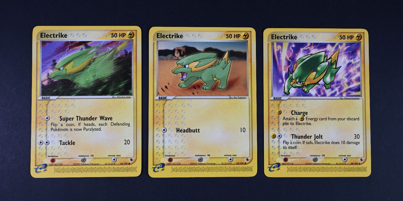 3 NM Electrike 30, 52, 53/109 Ruby and Sapphire Pokemon Cards