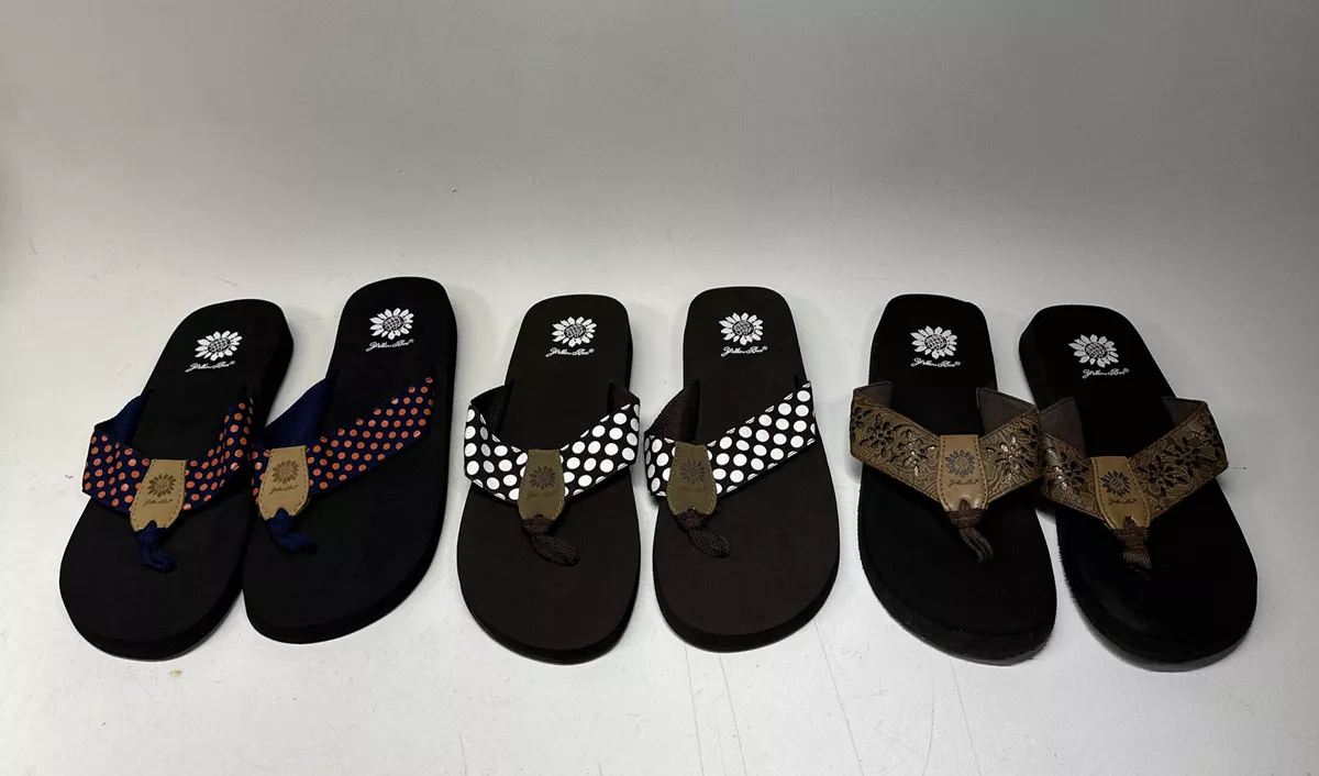 Lot Of 3 Pair Yellow Box Flip Flops Size 8.5 Brown Polka Dot