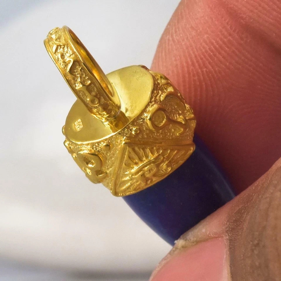 Pingente de ouro Vermeil esterlina Mano Fico Figa esculpido lápis-lazúli diamante 11,12 g - Imagem 4 de 4