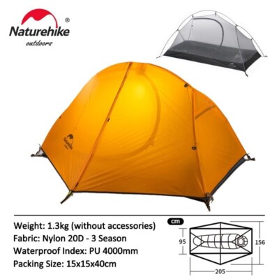1 Person Camping Tent 20D Ultralight Backpacking Tent Cycling Tent Hiking Tent